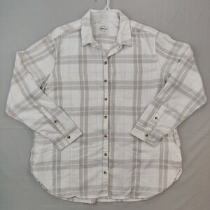 Jachs Girlfriend Button Down Men XL White Plaid Flannel Shirt Long Sleeve Pocket